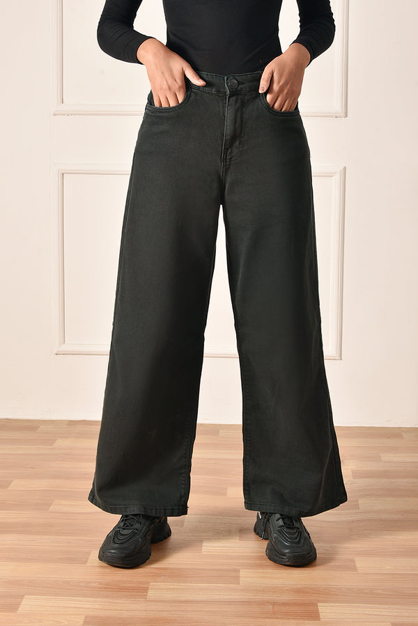 Ladies Wide Leg Black Jeans