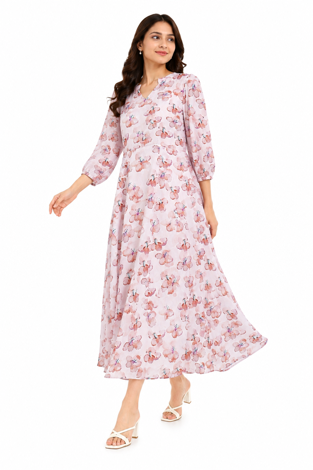 PRINTED LIGHT BROWN FROCK Reality
