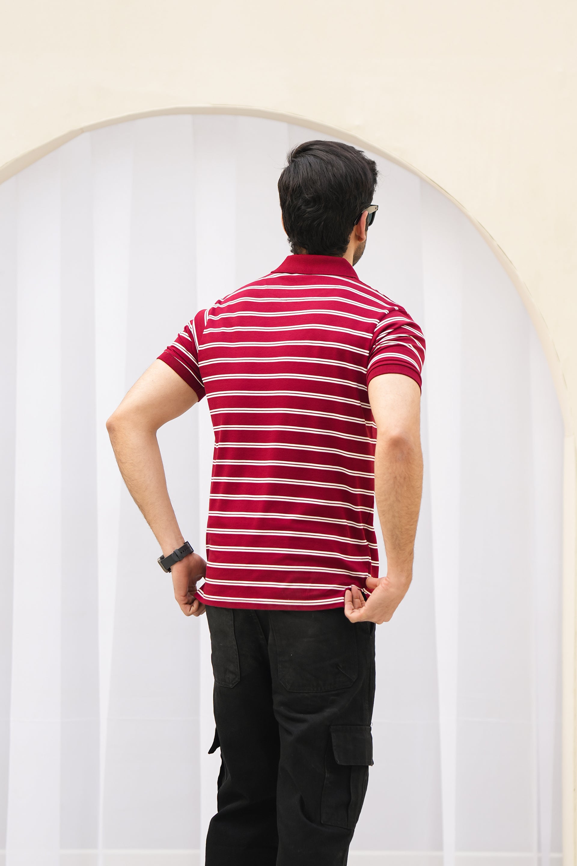 MEN MEHROON Strip Polo Shirt Reality