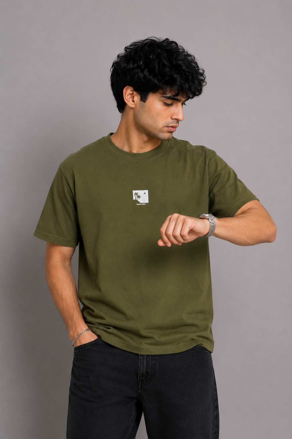 MEN GREEN DOWN SHOULDER T-SHIRT Reality