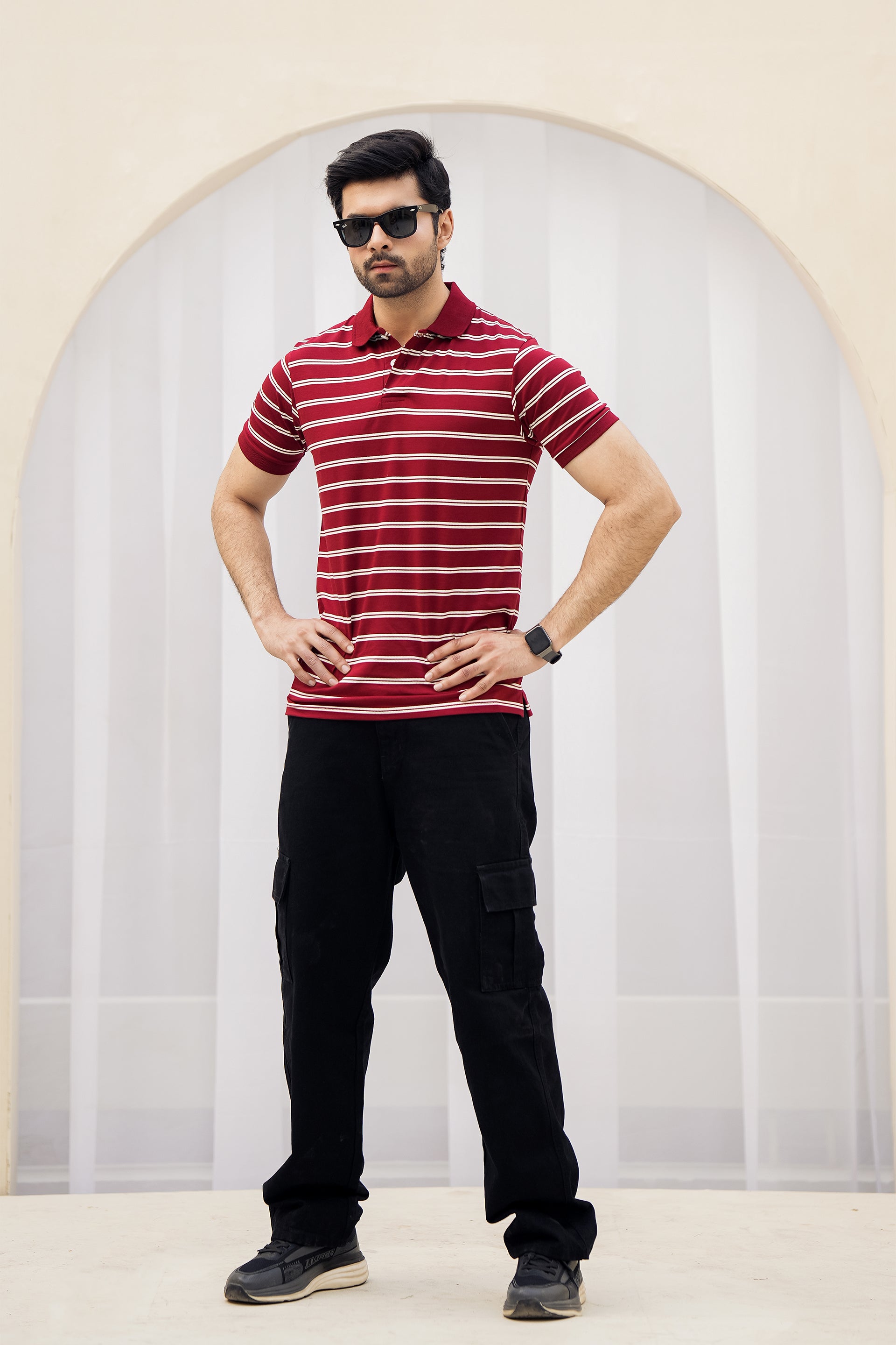 MEN MEHROON Strip Polo Shirt Reality