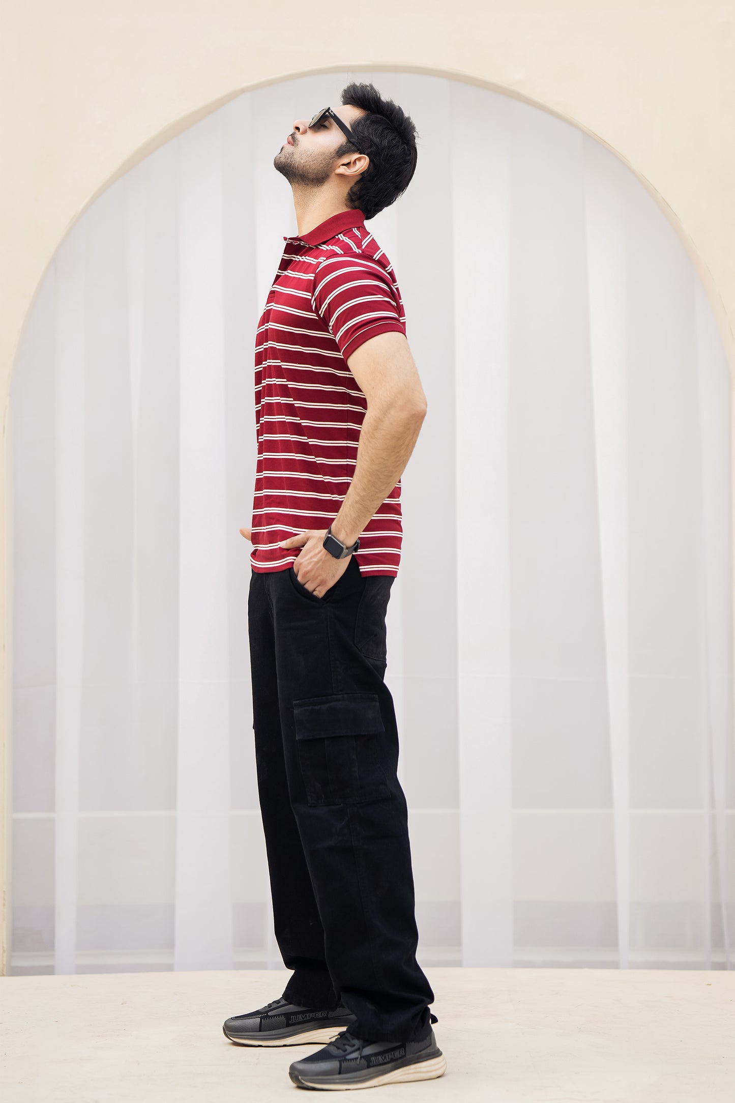 MEN MEHROON Strip Polo Shirt Reality