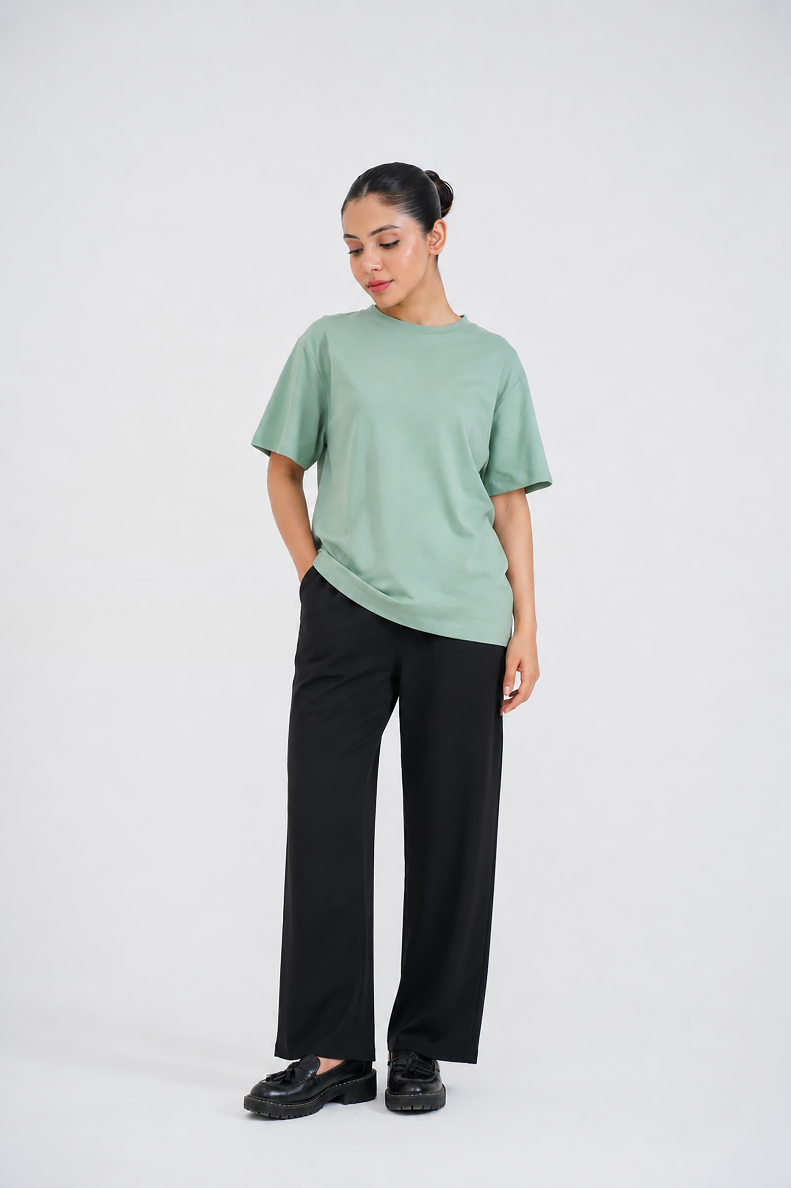LADIES DOWN SHOULDER OLIVE T-SHIRT