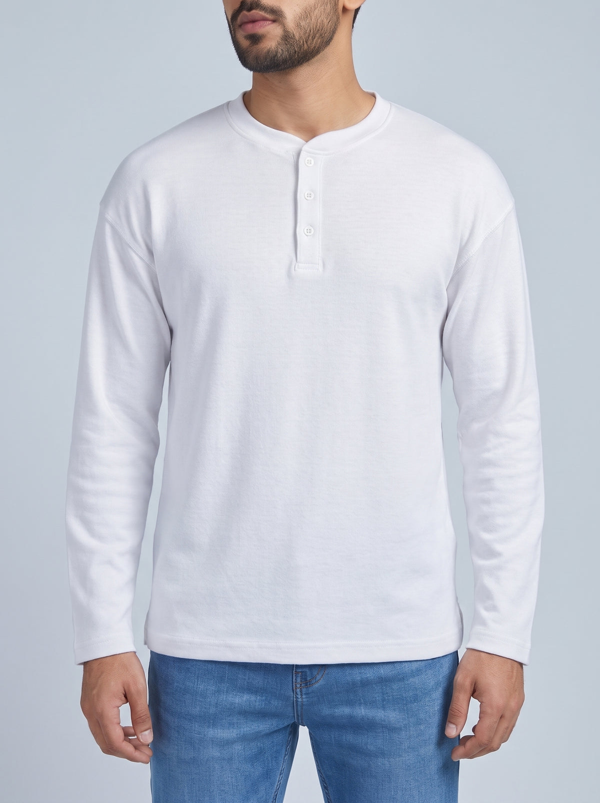 HENLEY NECK white TEE
