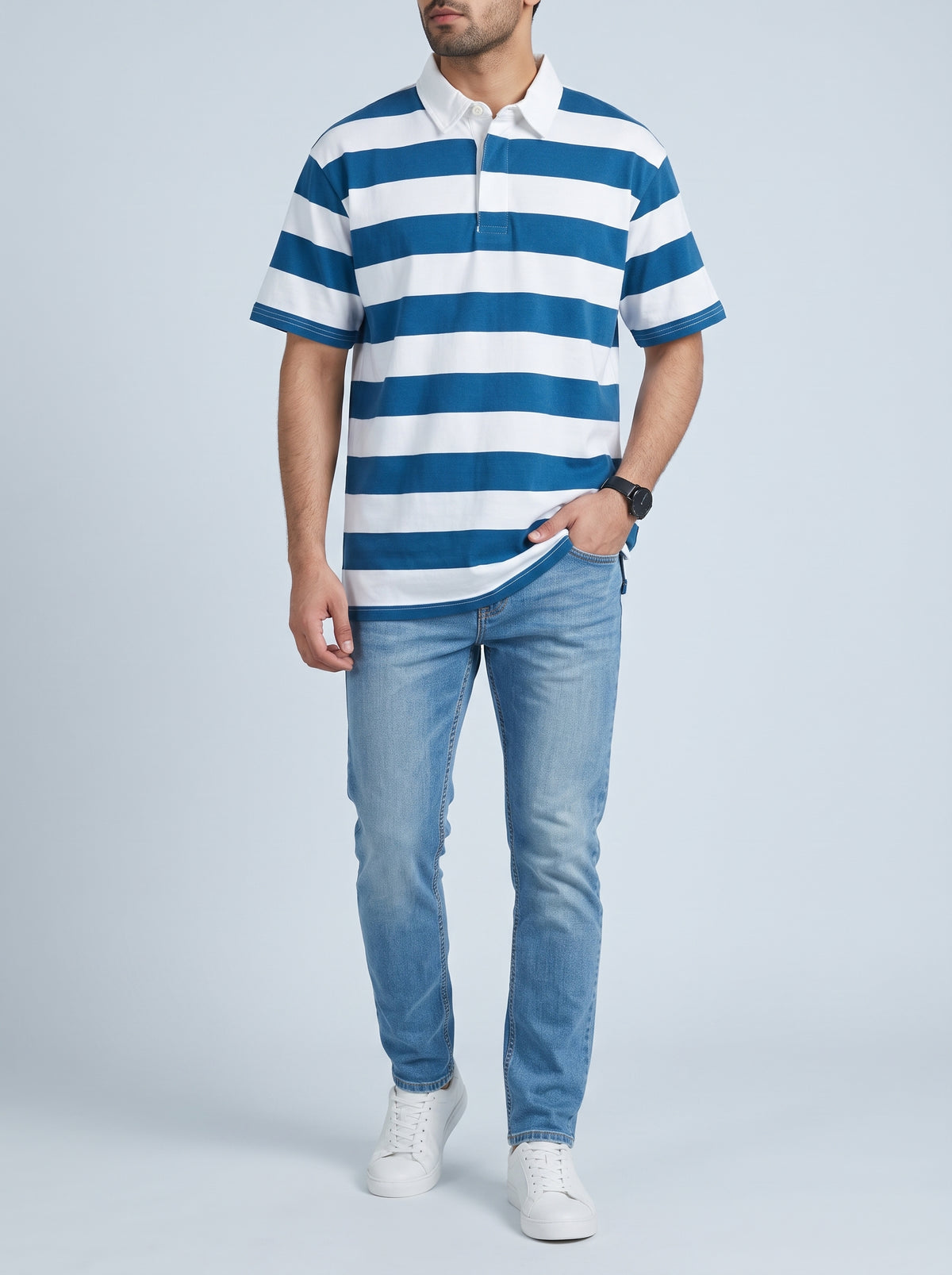 TWILL COLLAR YARN DYED blue POLO Reality
