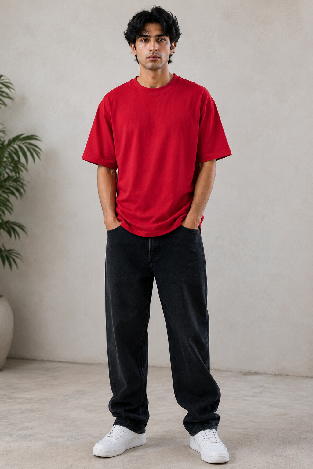 DROP SHOULDER PRINTED RED T-SHIRT Reality