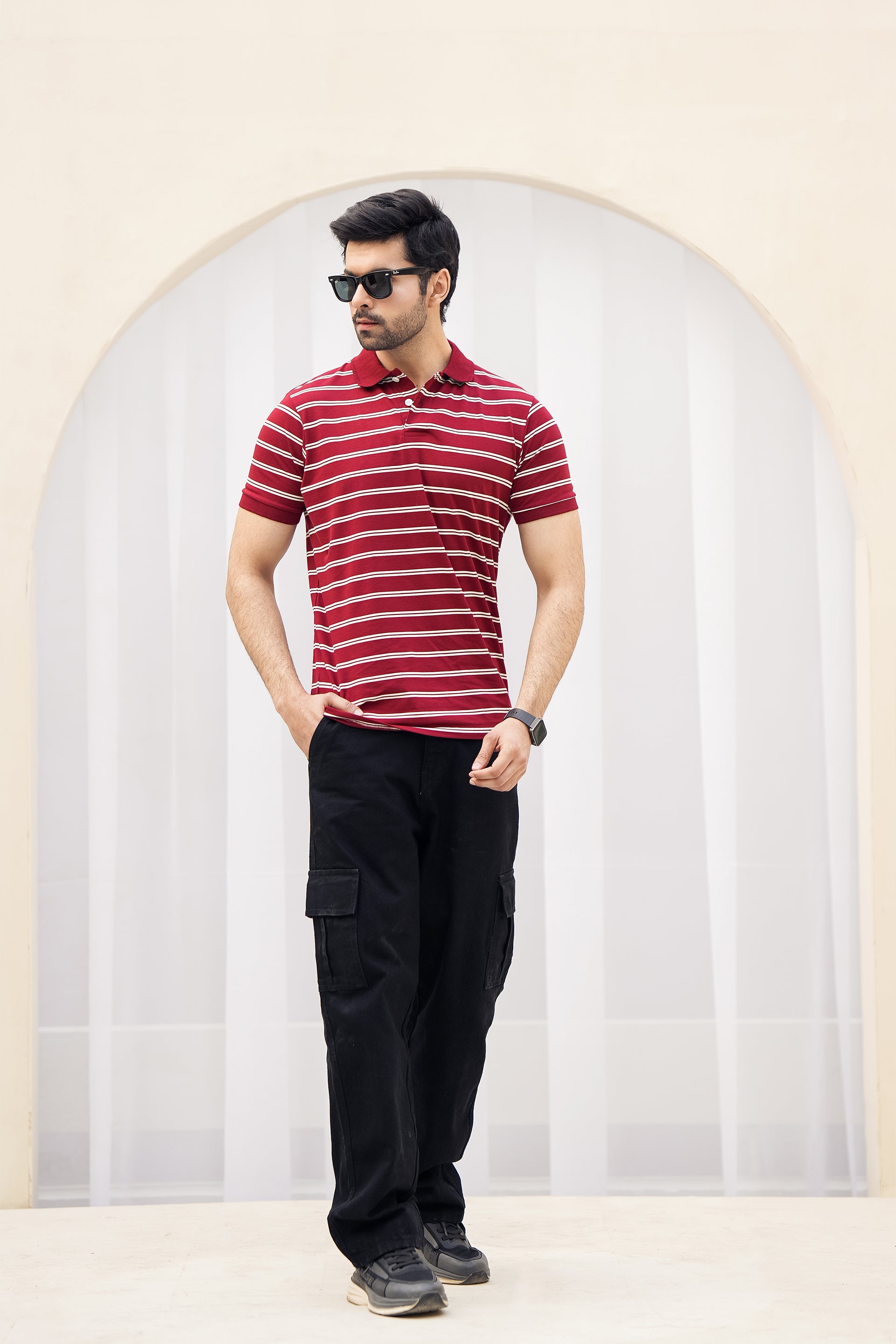 MEN MEHROON Strip Polo Shirt Reality