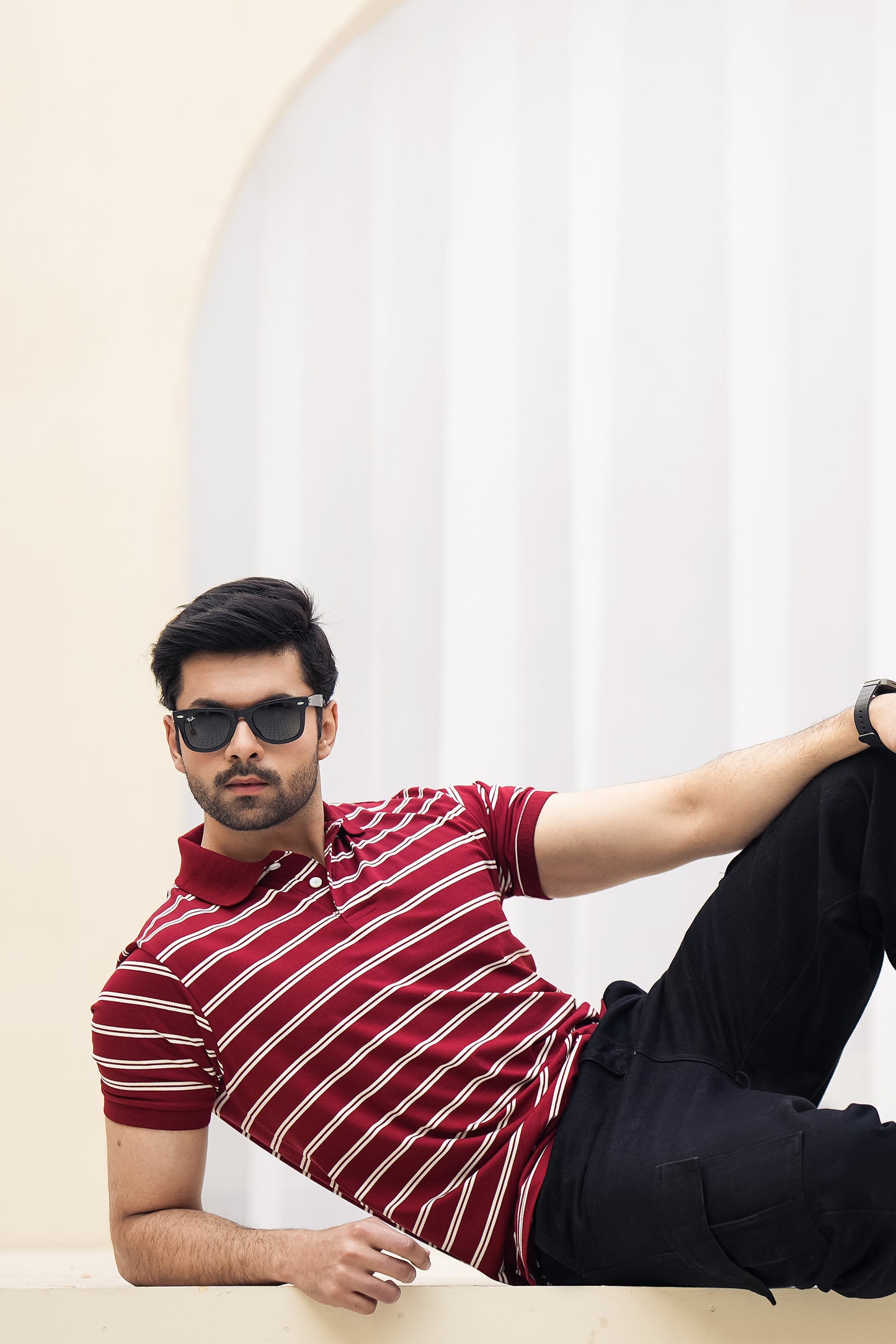 MEN MEHROON Strip Polo Shirt Reality