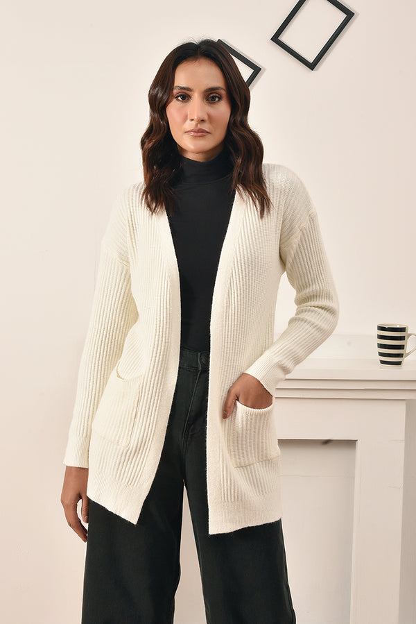 Classic Comfort Knit Cardigan White