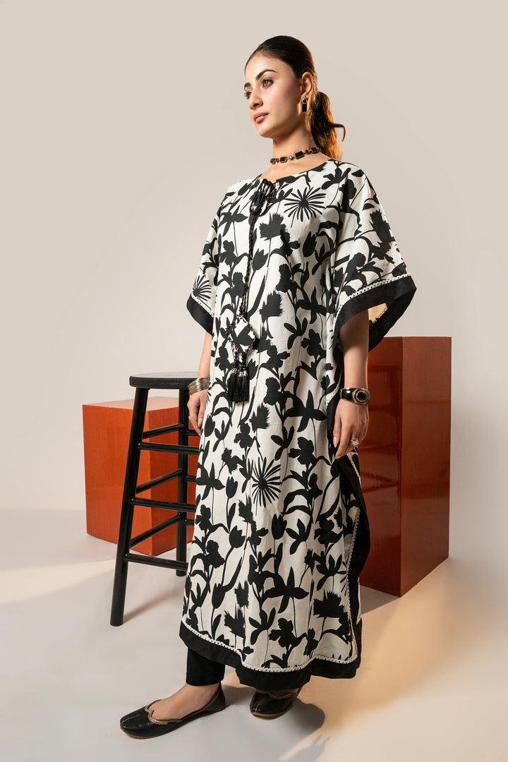 Charcoal Fusion Flora White Kaftan REALITY