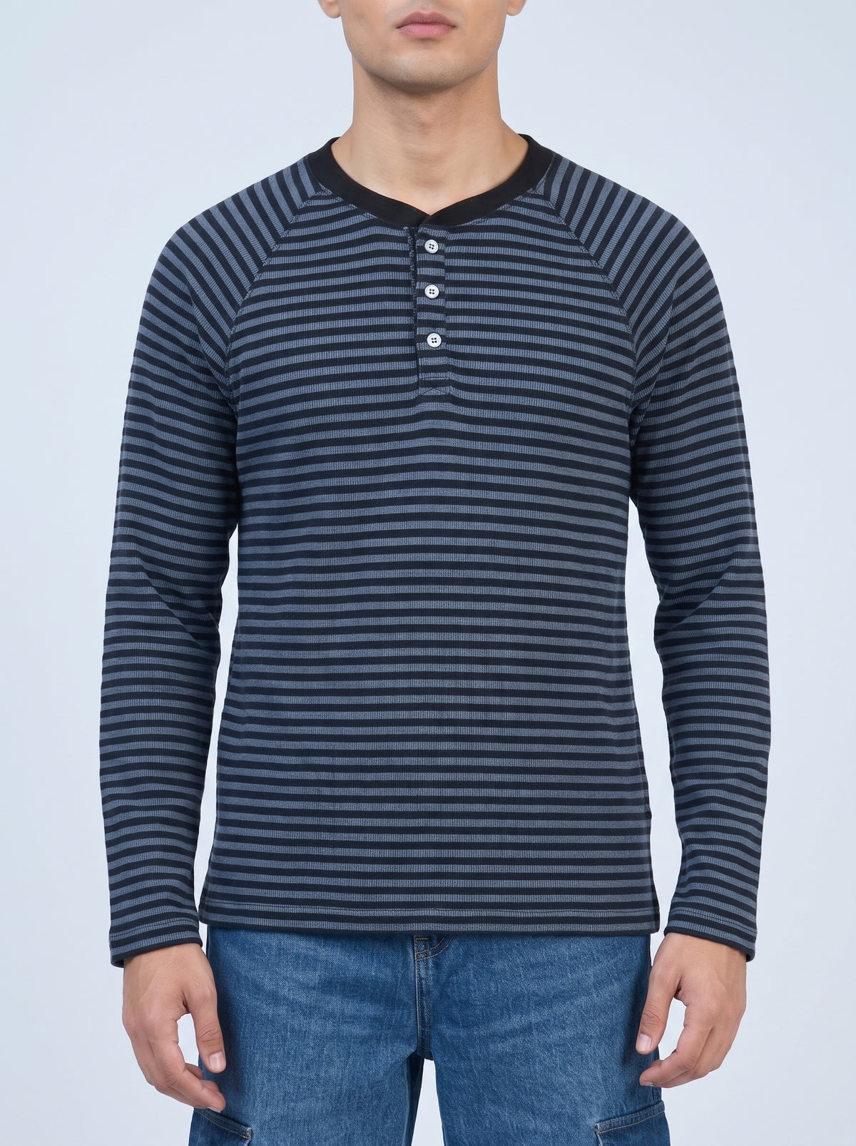 Henley Neck Waffle Tee - Navy