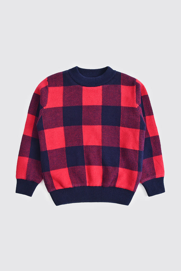 Boys Maroon Checked Sweater