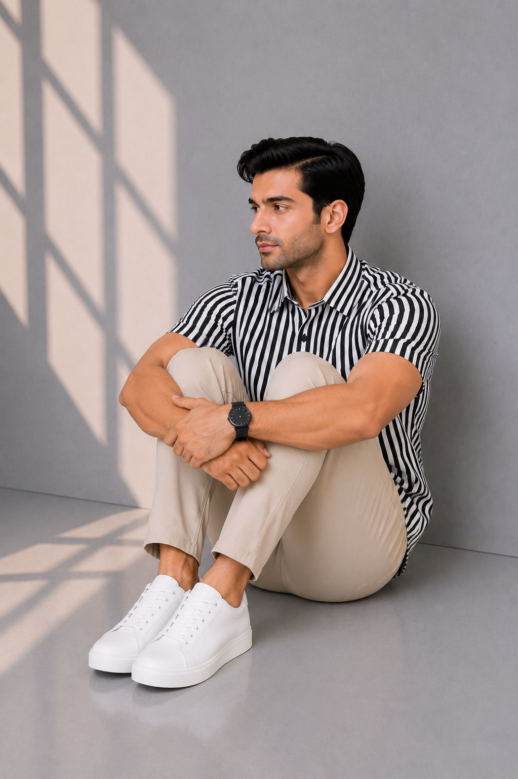 MEN CASUAL LIGHT WHITE LINE SHIRT Reality