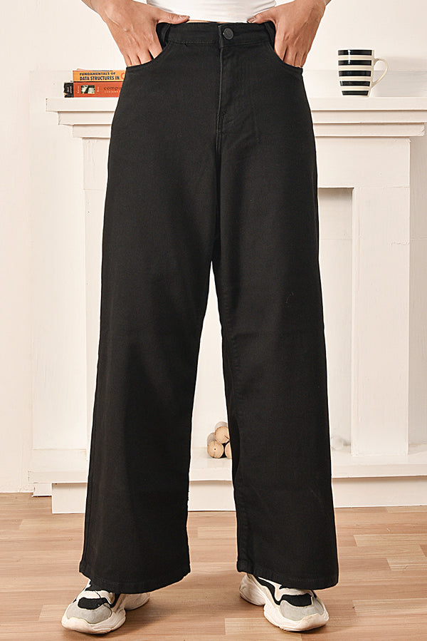 Ladies Wide Leg Jeans Black