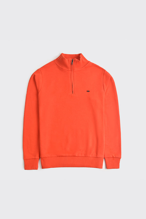 Men Orange Half Zipper Sweatshirt