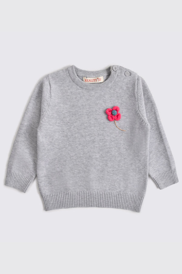 Flower Decor Cotton Sweater