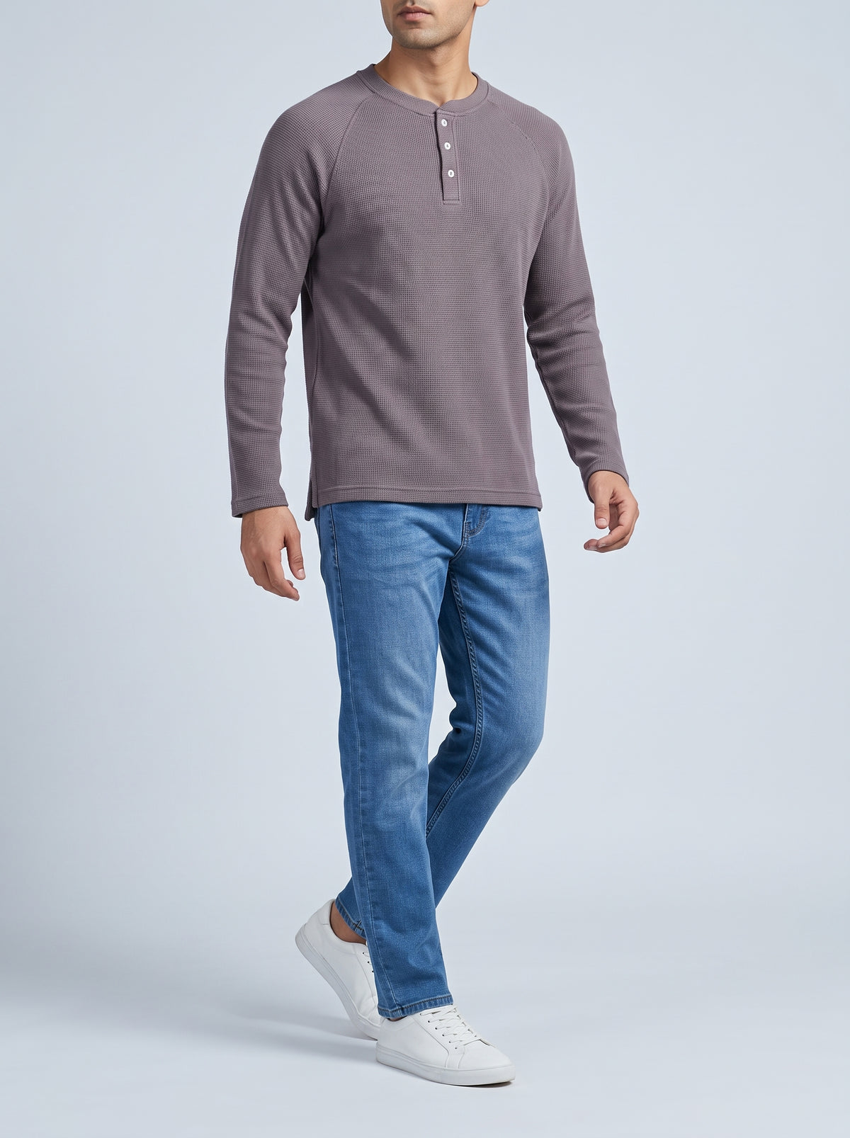 Henley Neck Waffle Tee - Charcoal