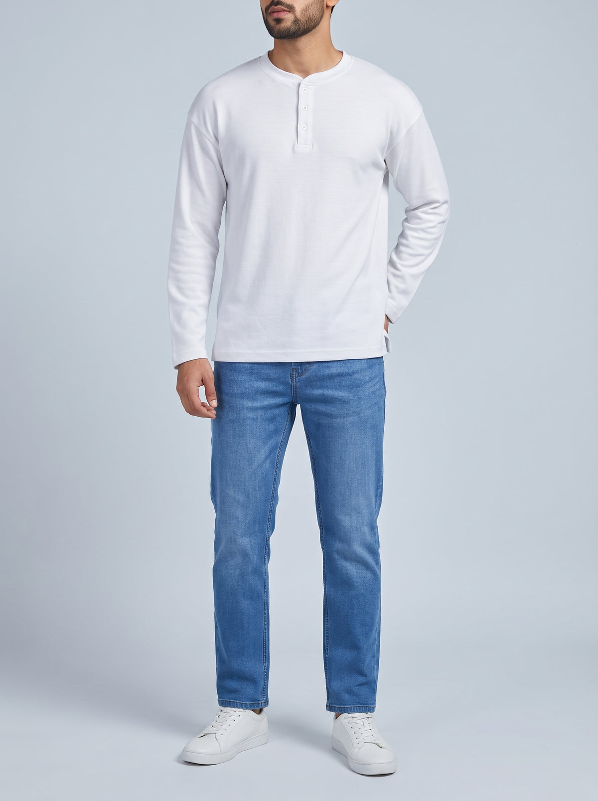 HENLEY NECK white TEE