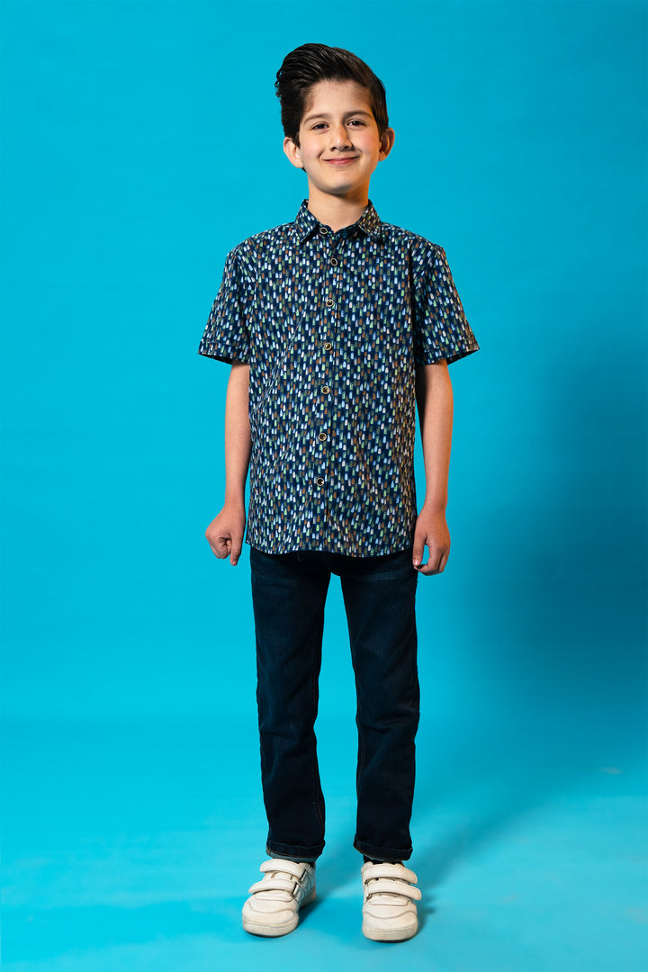 PRINTED H/S CASUAL NAVY SHIRT Reality