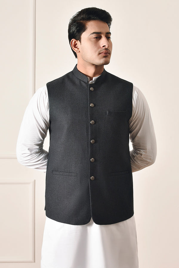 Mandarin Navy Blue Waistcoat