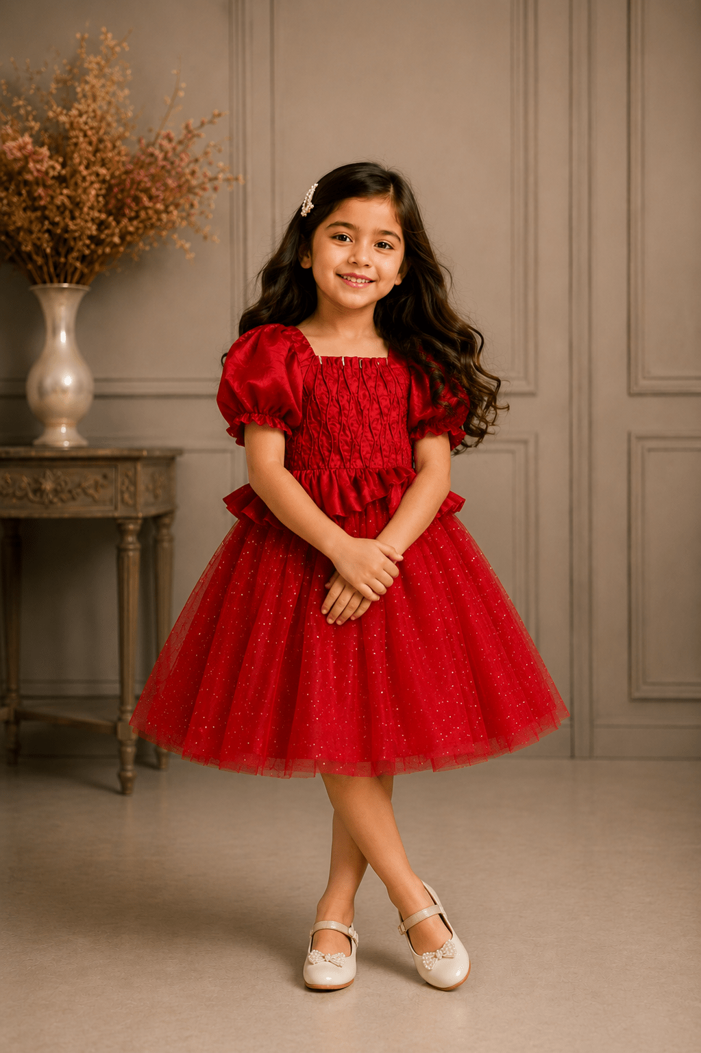 GIRLS MEHROON FROCK Reality