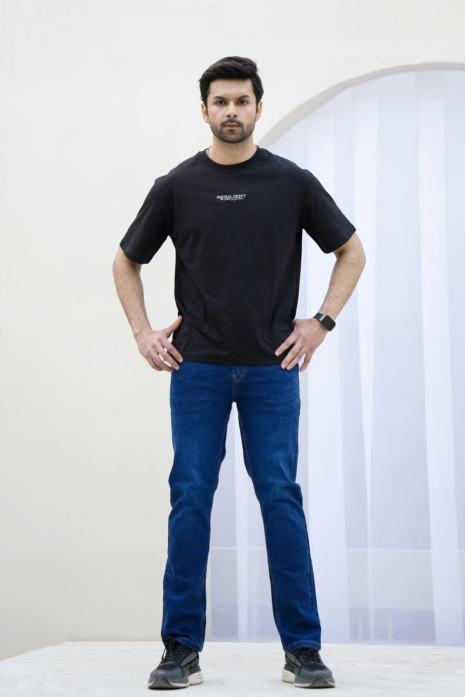 MEN BLACK DOWN SHOULDER T-SHIRT Reality