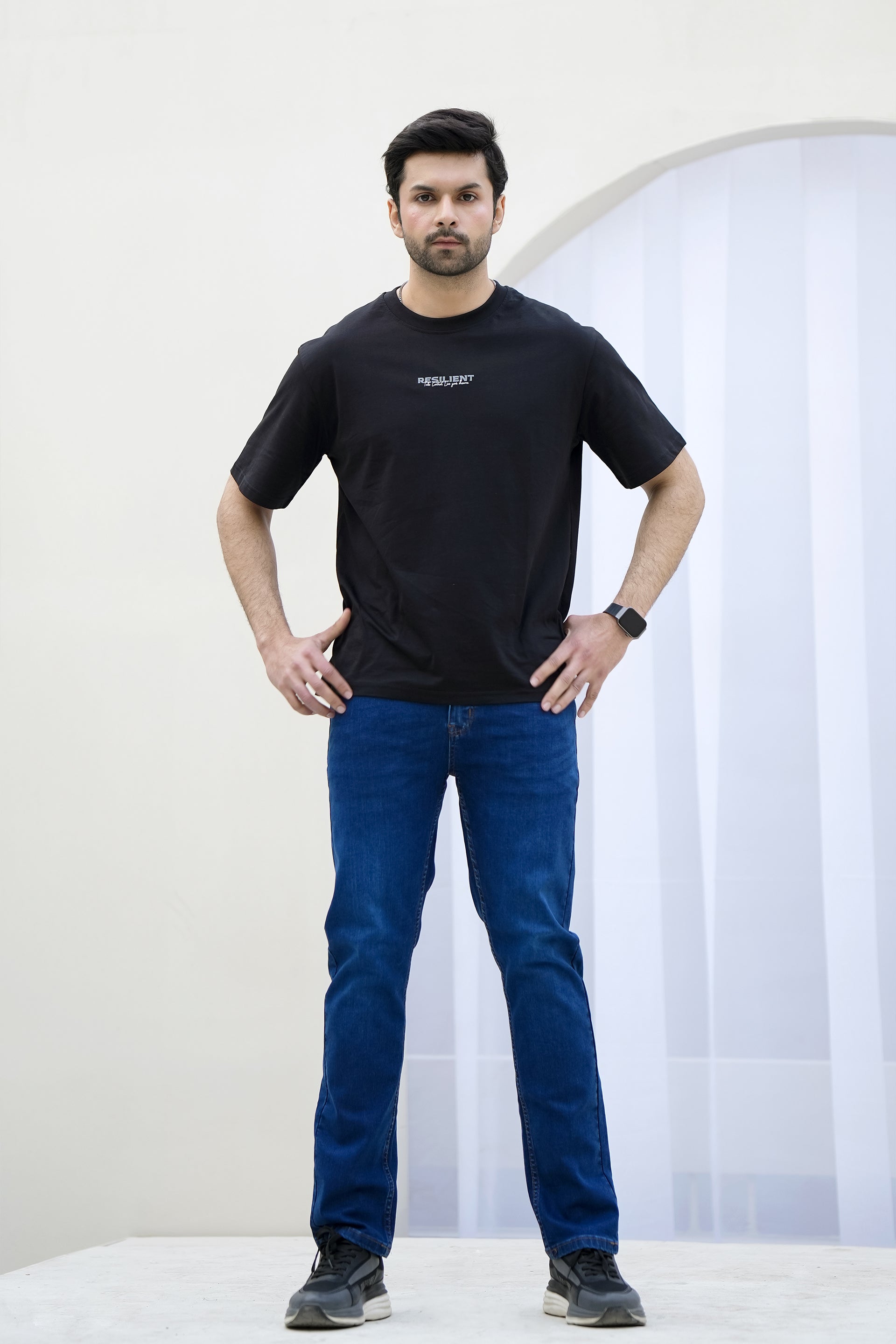 MEN BLACK DOWN SHOULDER T-SHIRT Reality