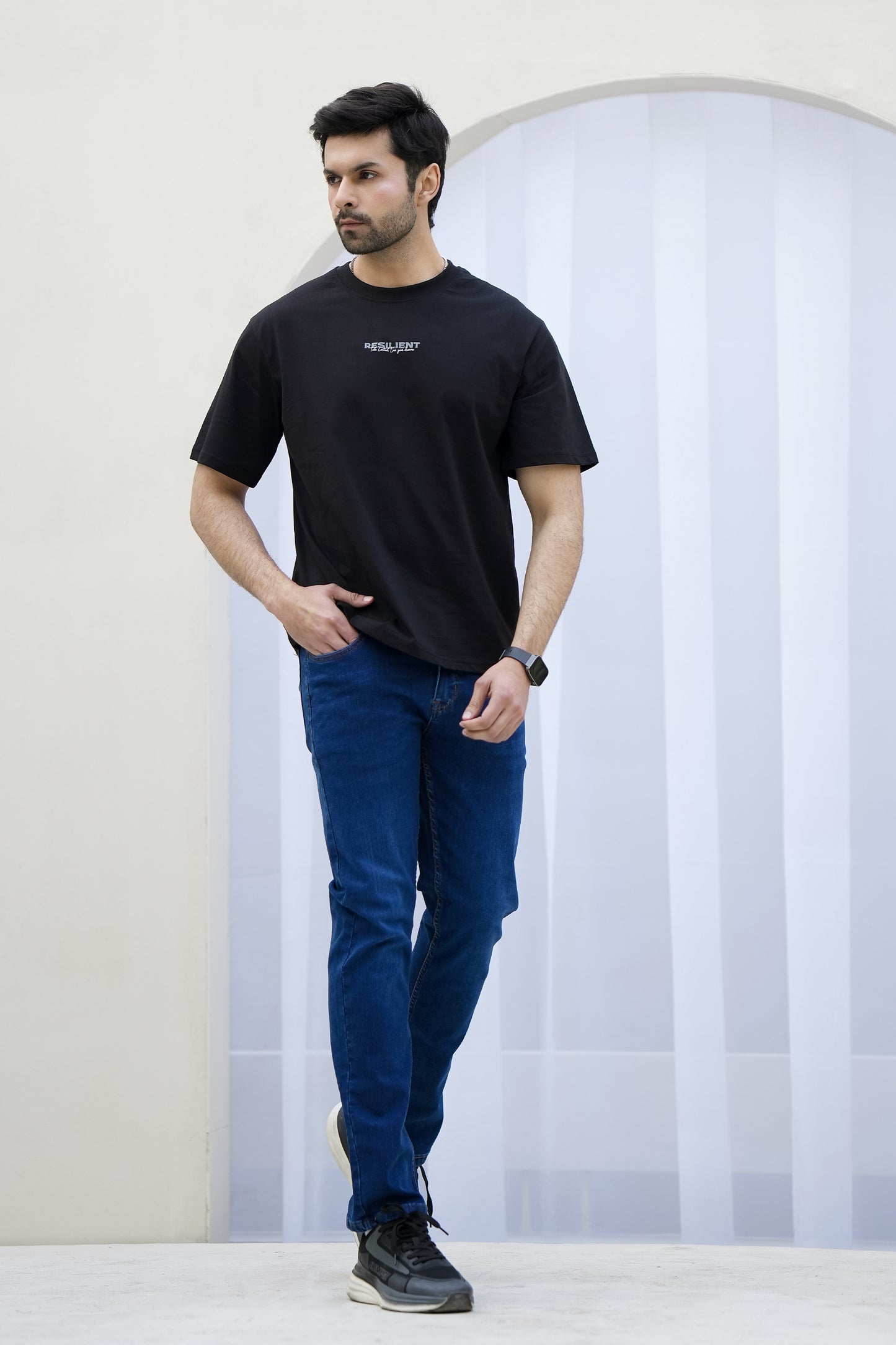 MEN BLACK DOWN SHOULDER T-SHIRT Reality