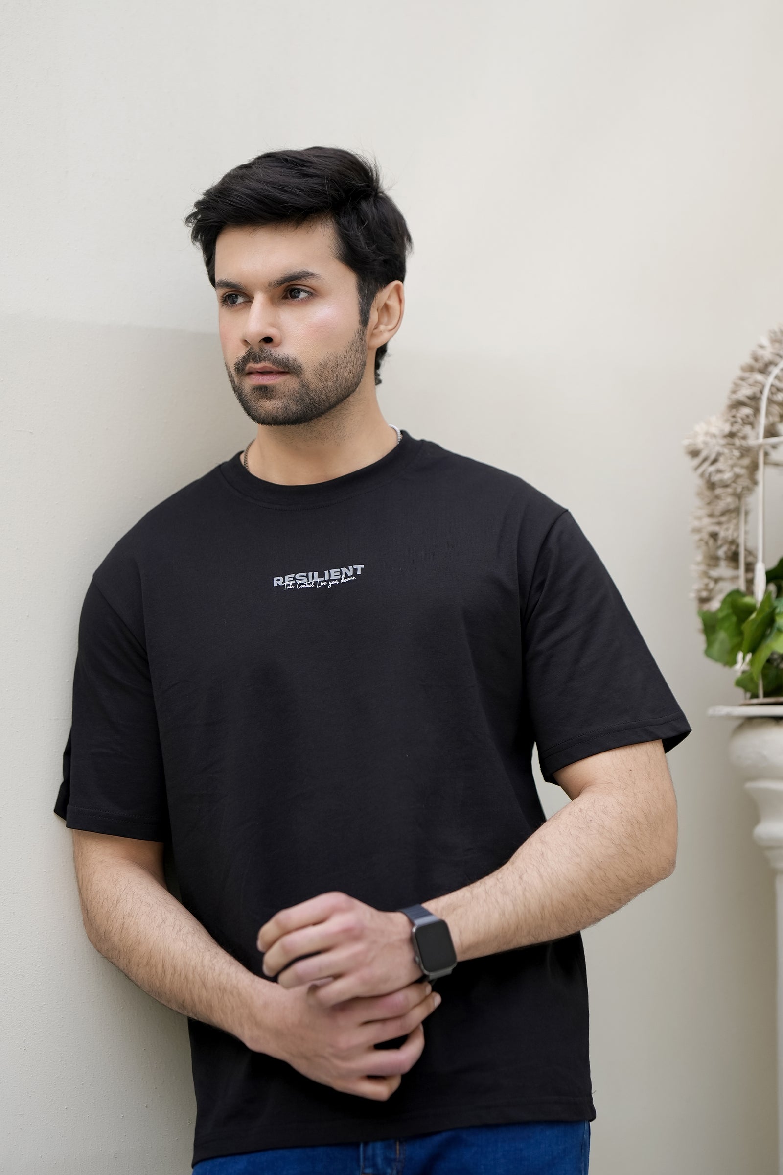 MEN BLACK DOWN SHOULDER T-SHIRT Reality