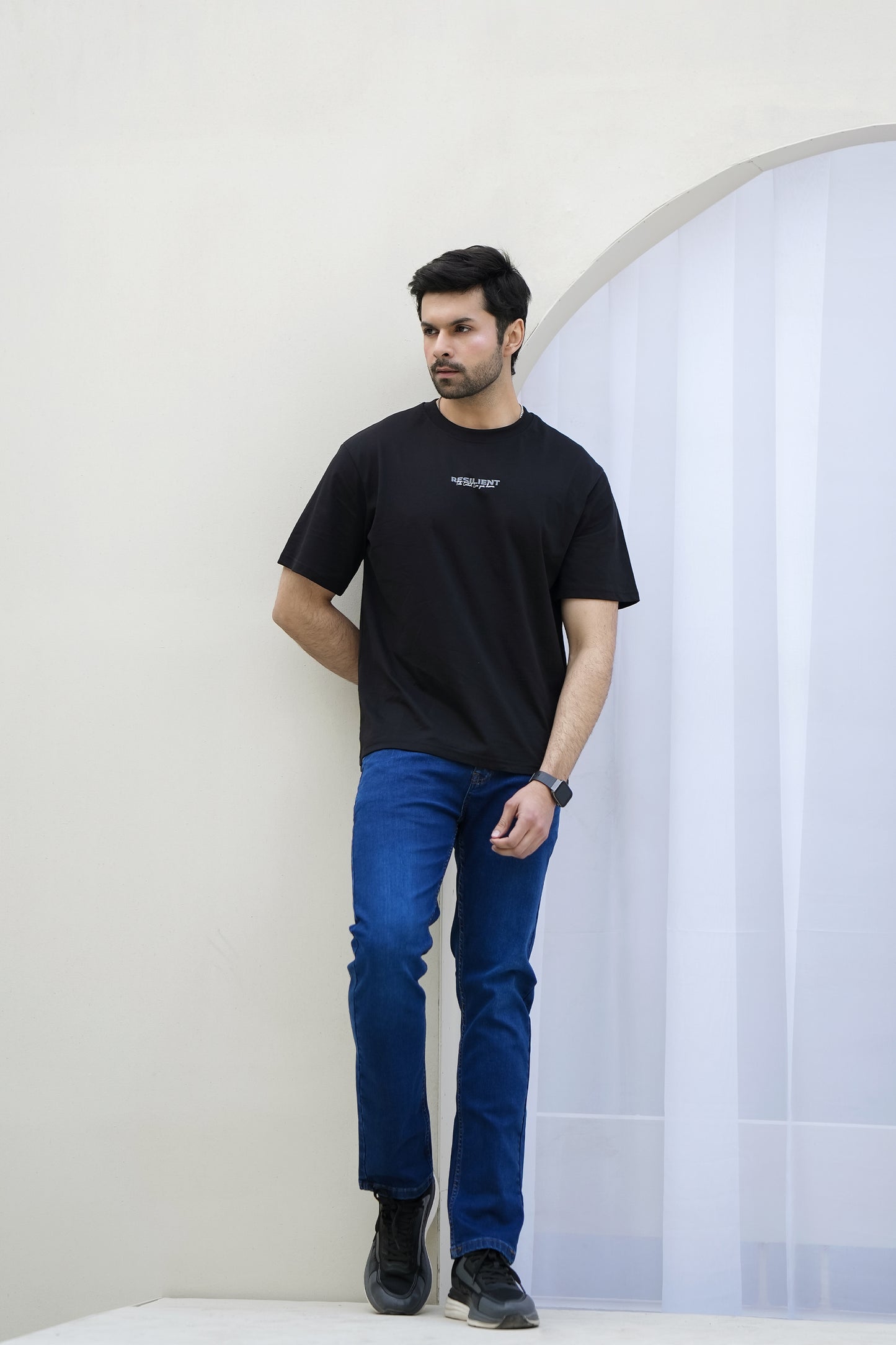 MEN BLACK DOWN SHOULDER T-SHIRT Reality