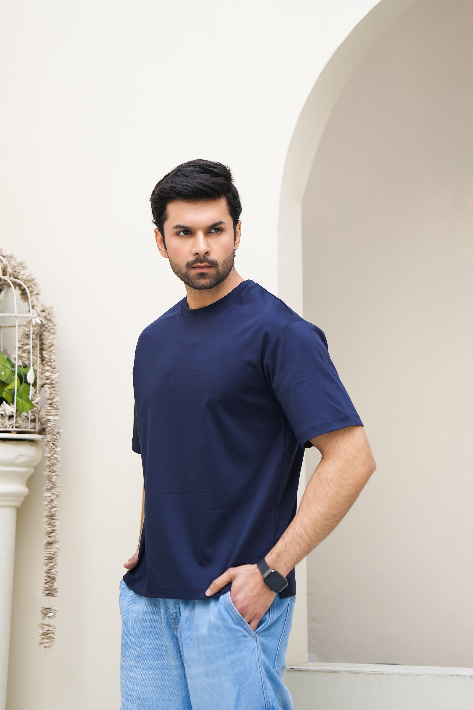 MEN NAVY DOWN SHOULDER T-SHIRT Reality