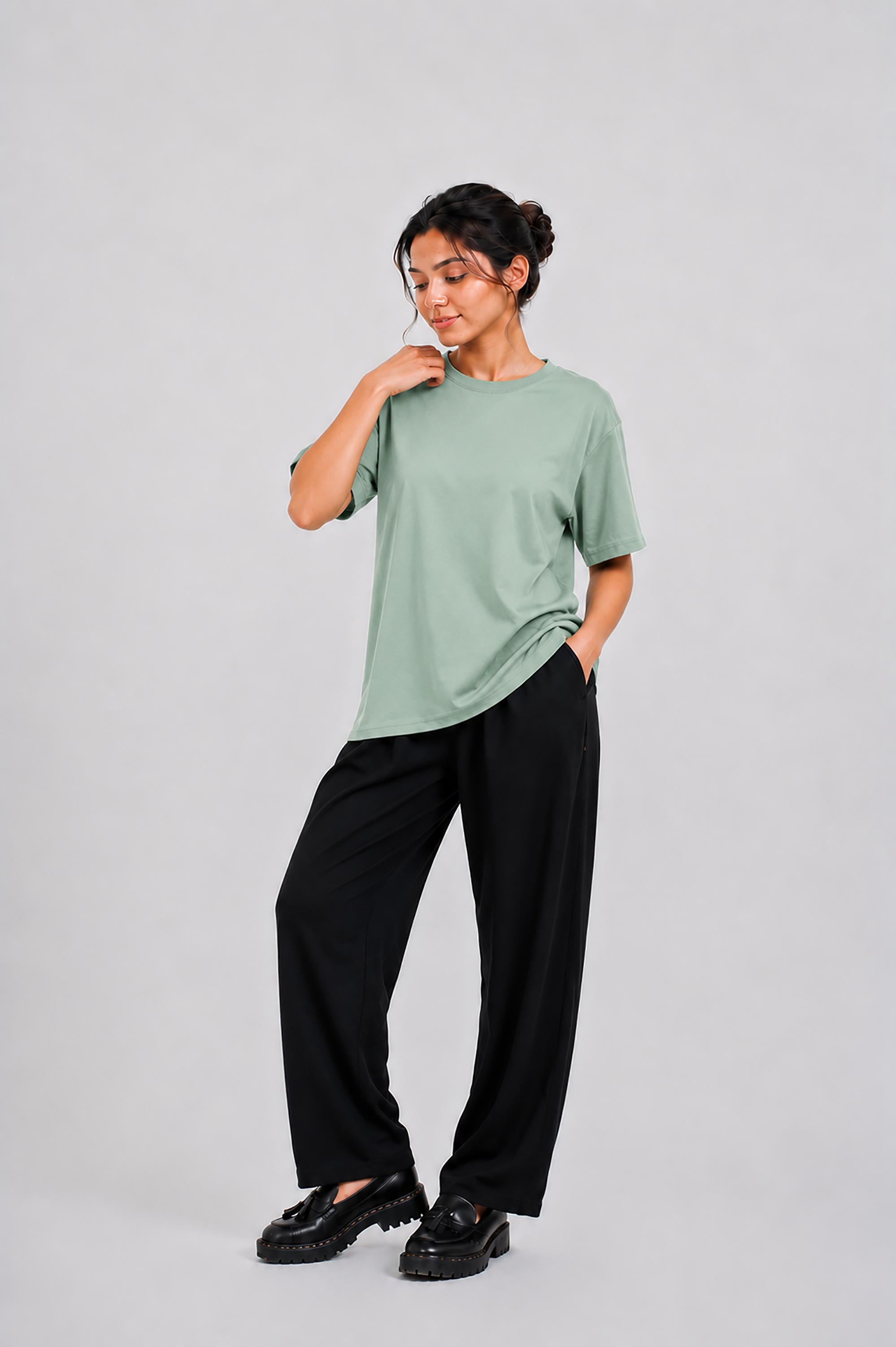 LADIES DOWN SHOULDER OLIVE T-SHIRT Reality