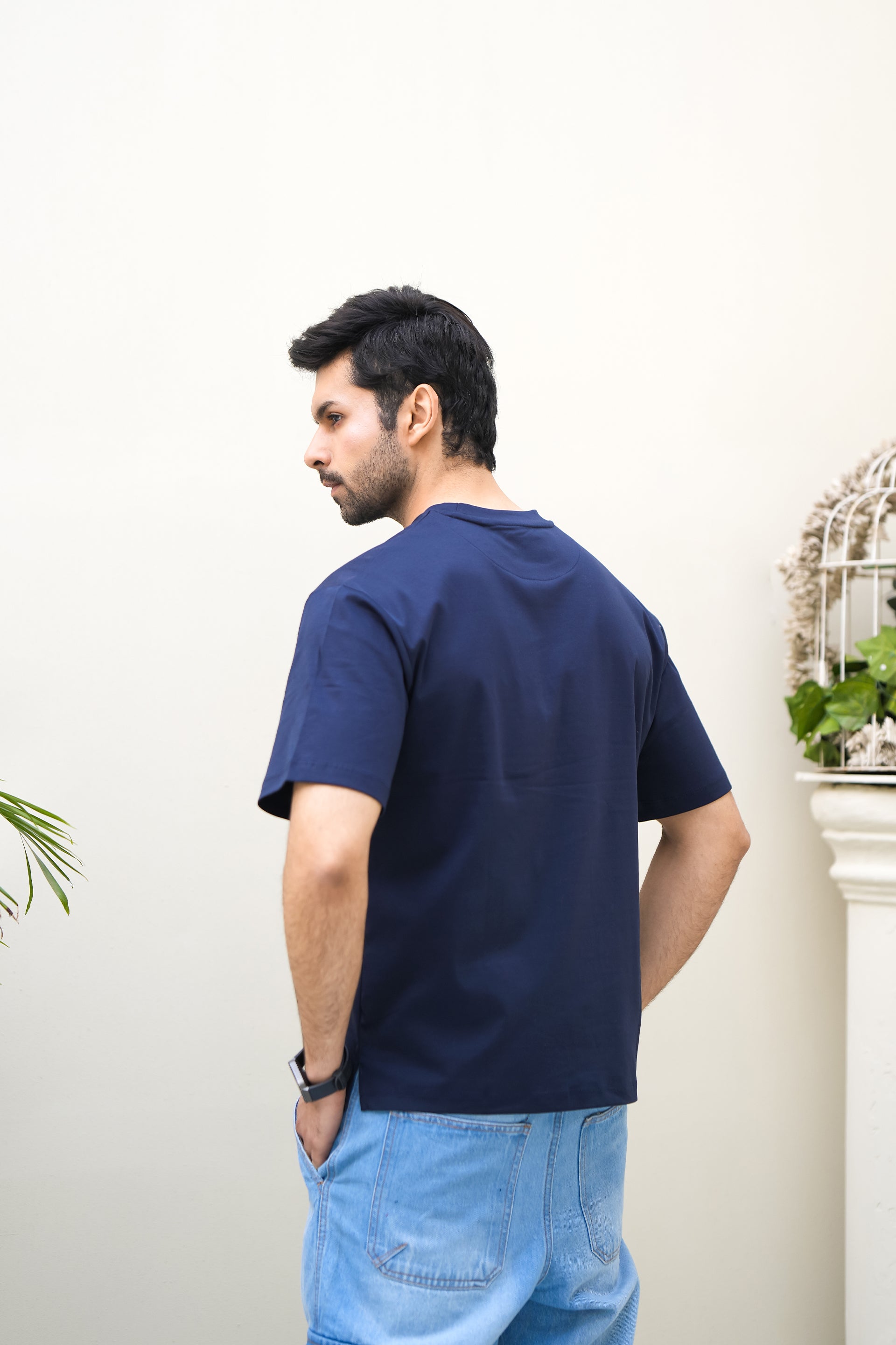 MEN NAVY DOWN SHOULDER T-SHIRT Reality