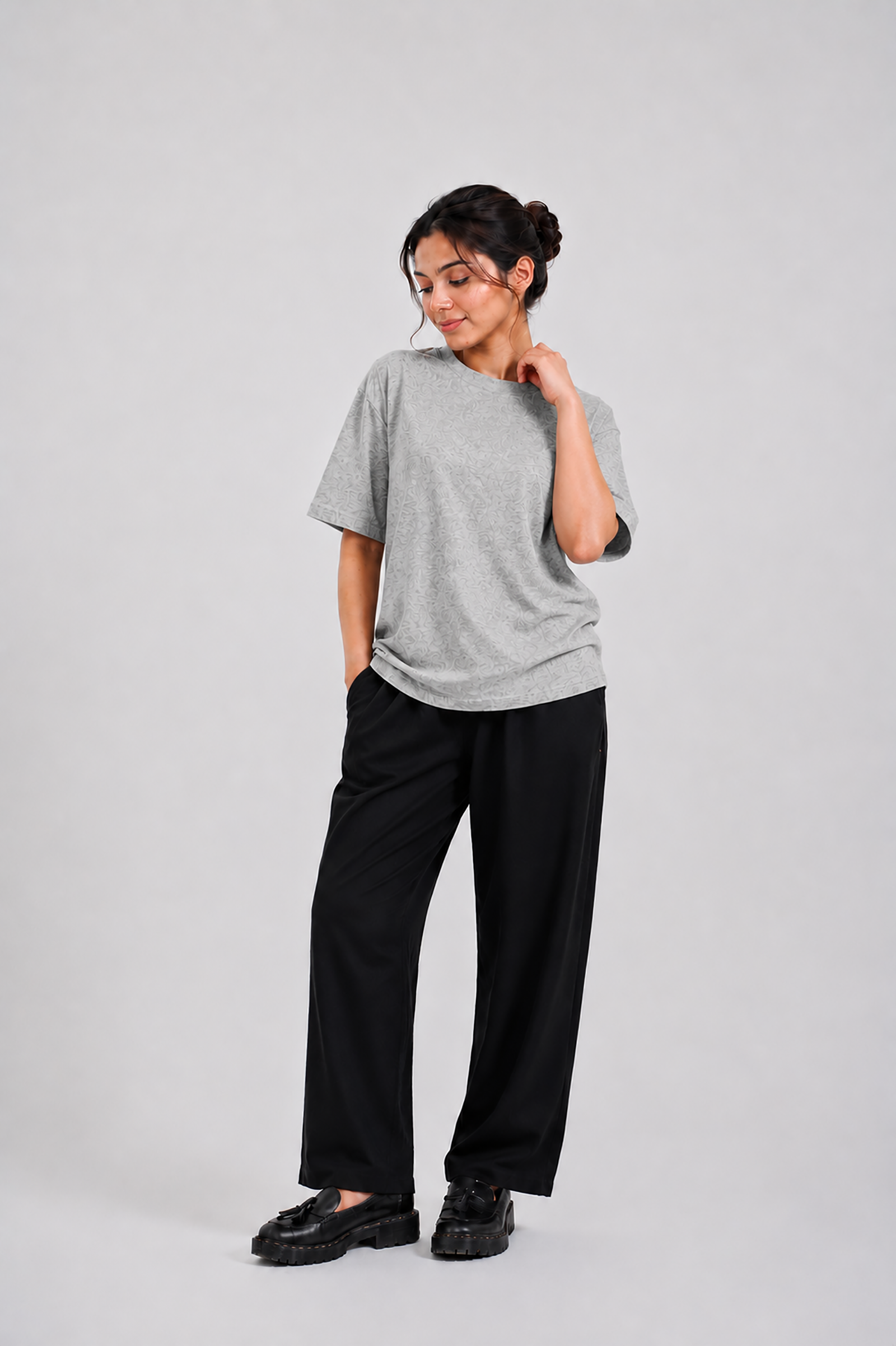 LADIES DOWN SHOULDER GRAY T-SHIRT Reality