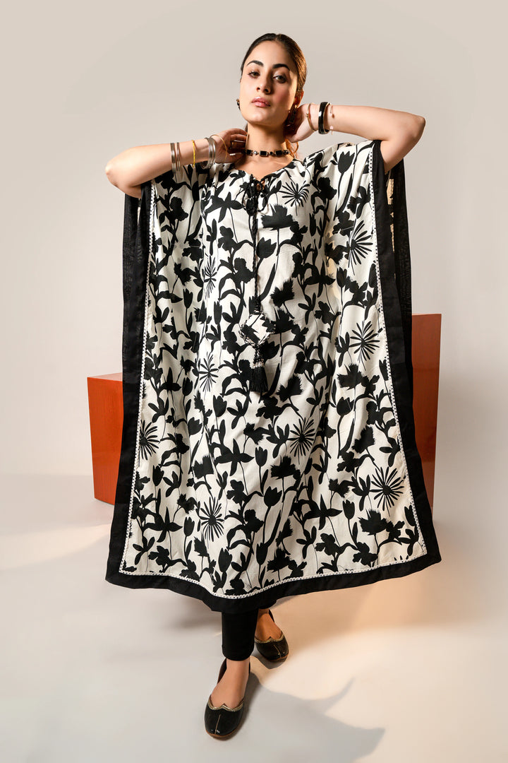 Charcoal Fusion Flora White Kaftan REALITY