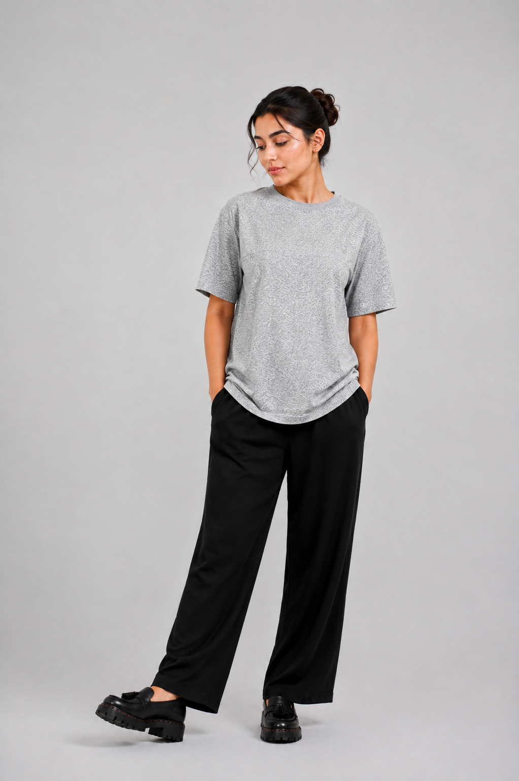 LADIES DOWN SHOULDER GRAY T-SHIRT Reality