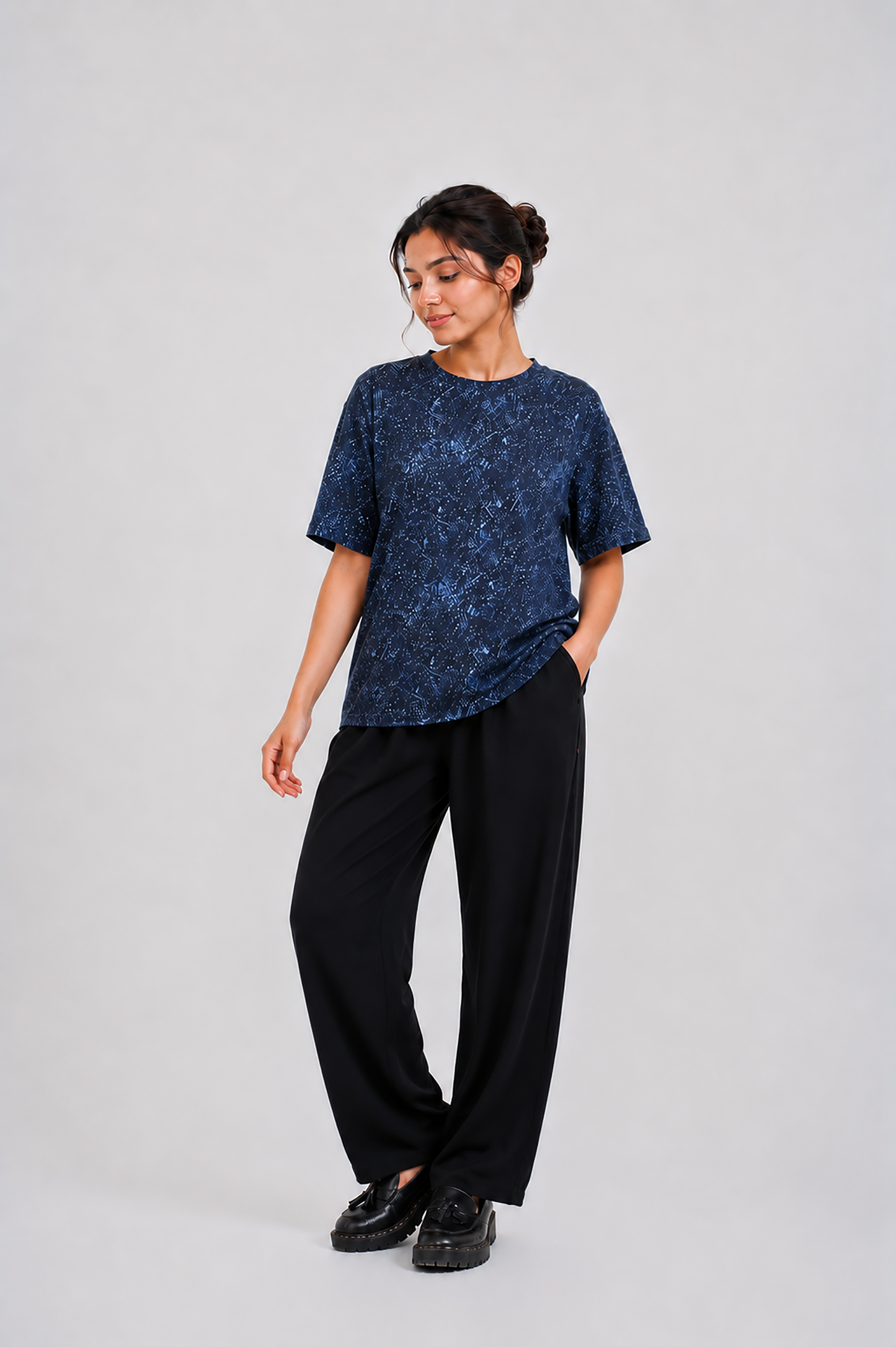 LADIES DOWN SHOULDER NAVY T-SHIRT Reality
