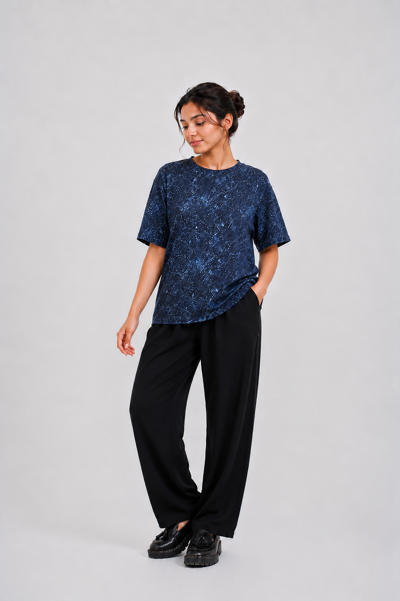 LADIES DOWN SHOULDER NAVY T-SHIRT Reality