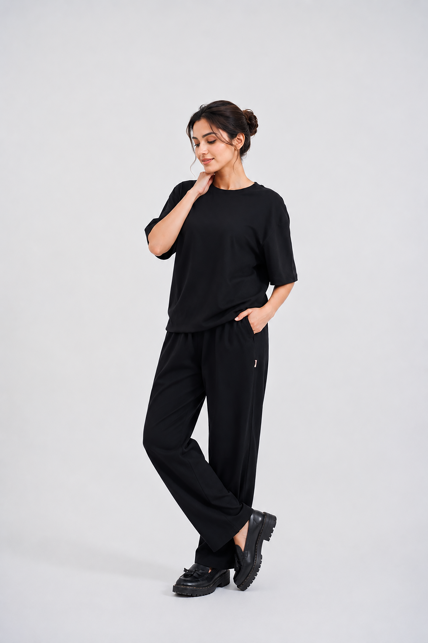 LADIES DOWN SHOULDER BLACK T-SHIRT Reality