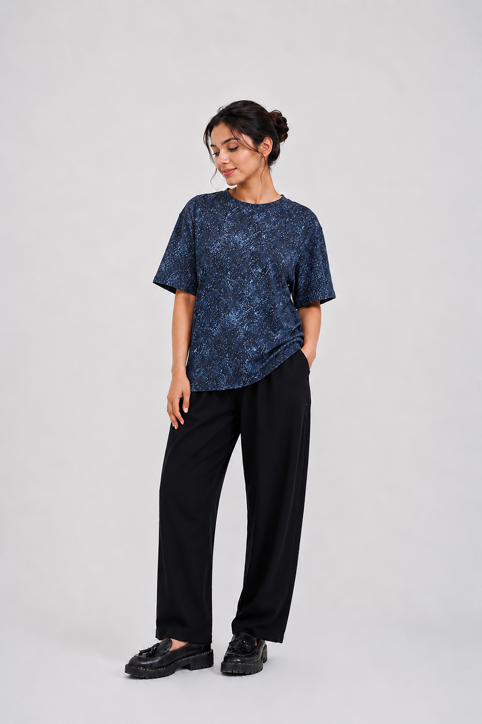 LADIES DOWN SHOULDER NAVY T-SHIRT Reality