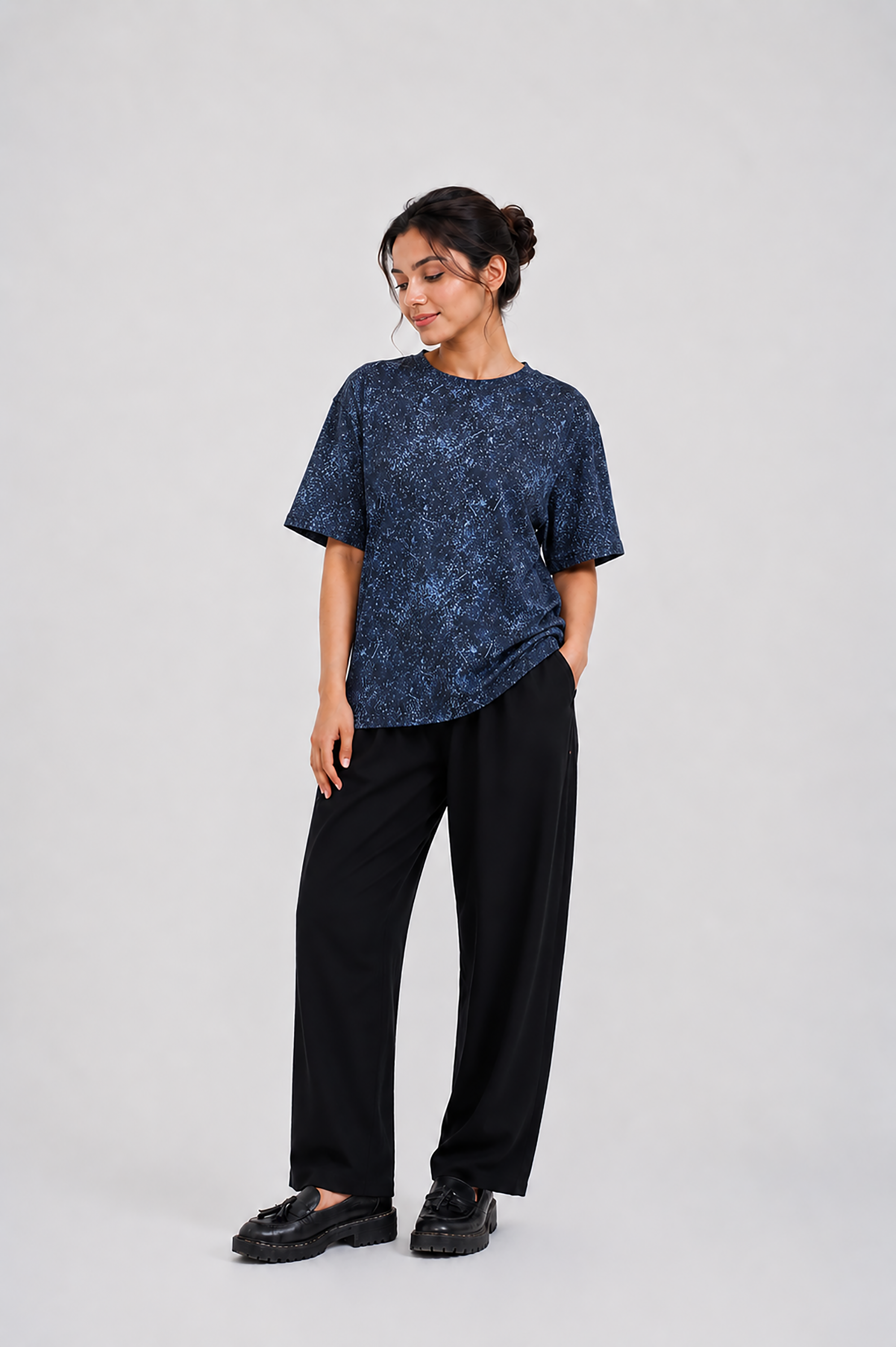 LADIES DOWN SHOULDER NAVY T-SHIRT Reality