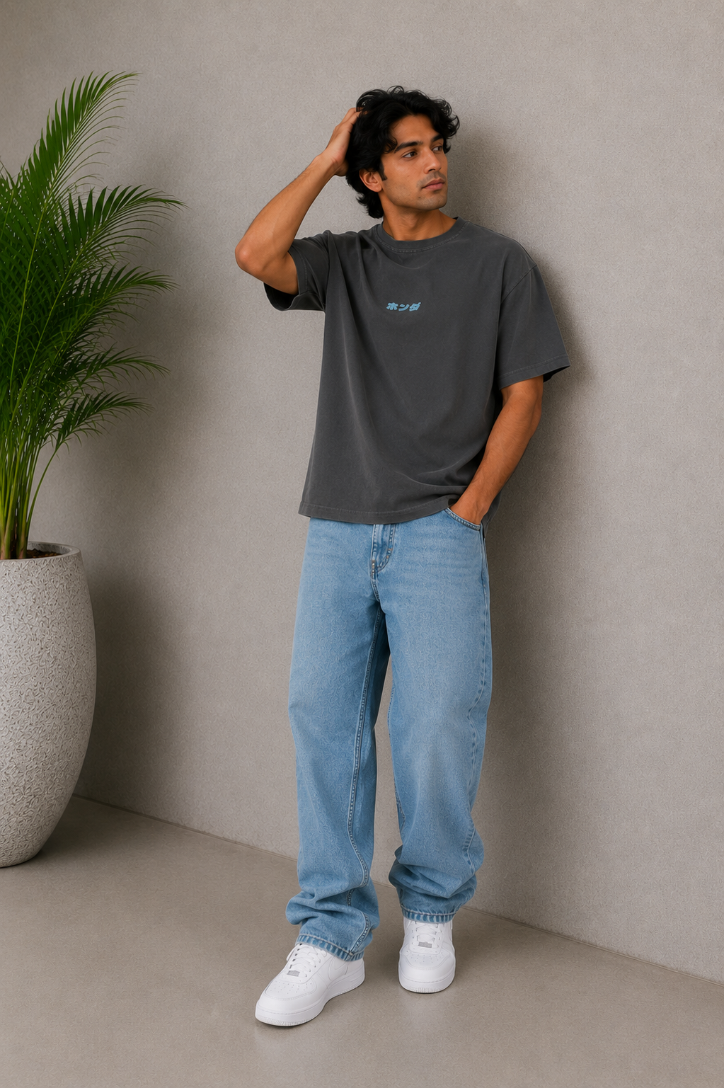 MEN DROP SHOULDER GREY PRINTED T-SHIRT Reality
