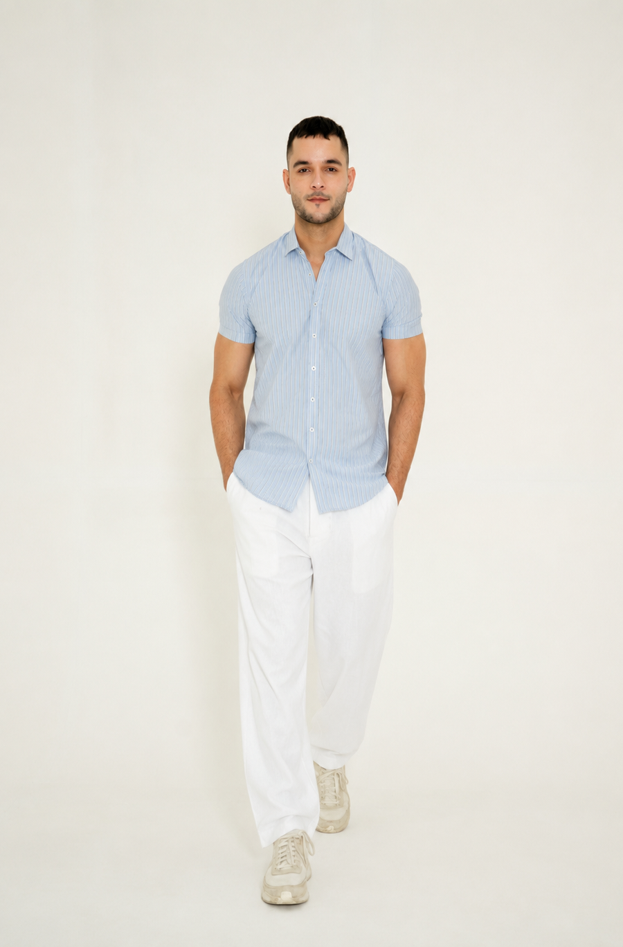 LIGHT BLUE LINE STRIPED H/S CASUAL SHIRT Reality