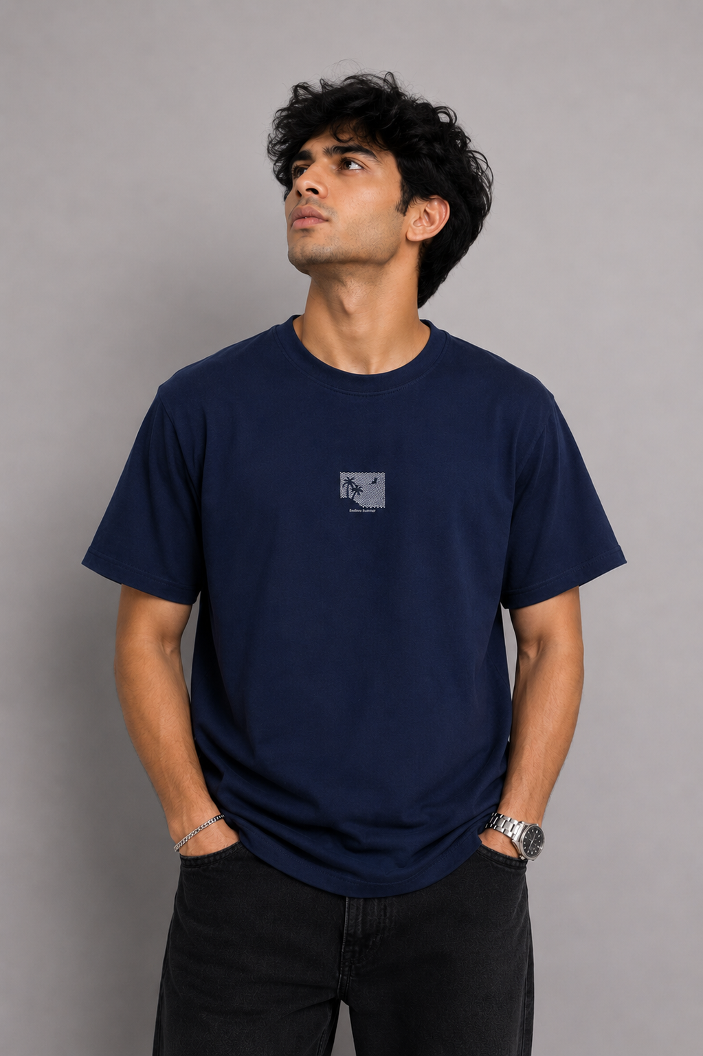 MEN NAVY DOWN SHOULDER T-SHIRT Reality