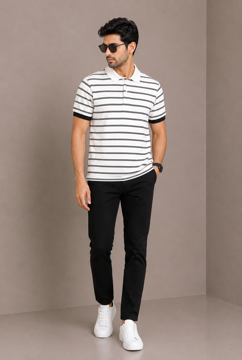 MEN WHITE Strip Polo Shirt Reality