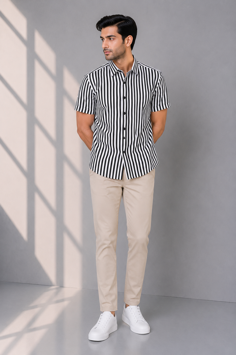 MEN CASUAL LIGHT WHITE LINE SHIRT Reality