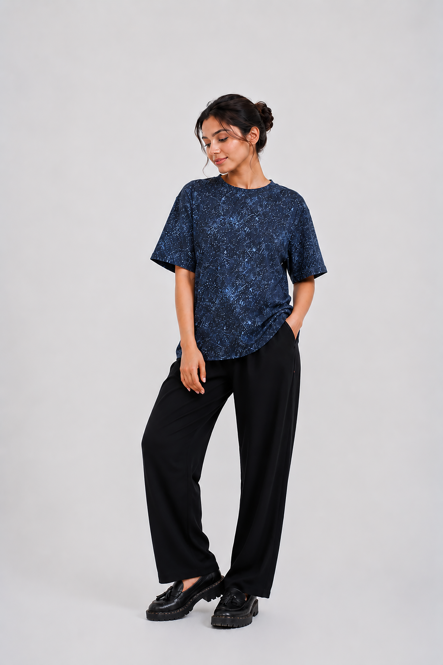 LADIES DOWN SHOULDER NAVY T-SHIRT Reality