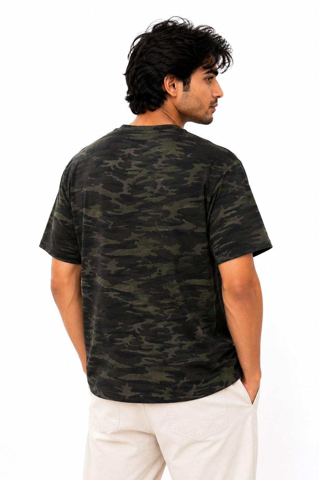 MEN ARMY GREEN DOWN SHOULDER T-SHIRT T-SHIRT Reality