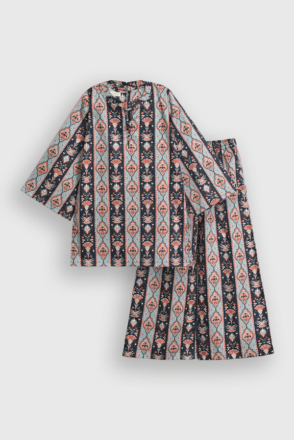 NAVY ETHNIC POP CO-ORD SET