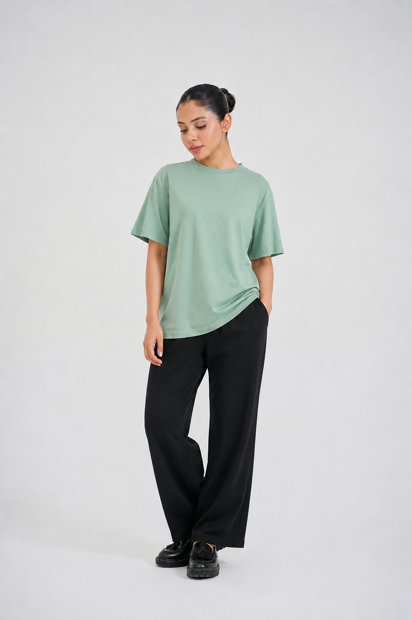 LADIES DOWN SHOULDER OLIVE T-SHIRT